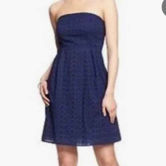 Old Navy | Dresses | Old Navy Navy Blue Strapless Cotton Eyelet Dress |  Poshmark